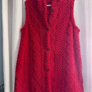 Elegant Red Women's Cable Knit Cardigan